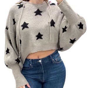 Storia Beige and Black Star V-Neck Sweater